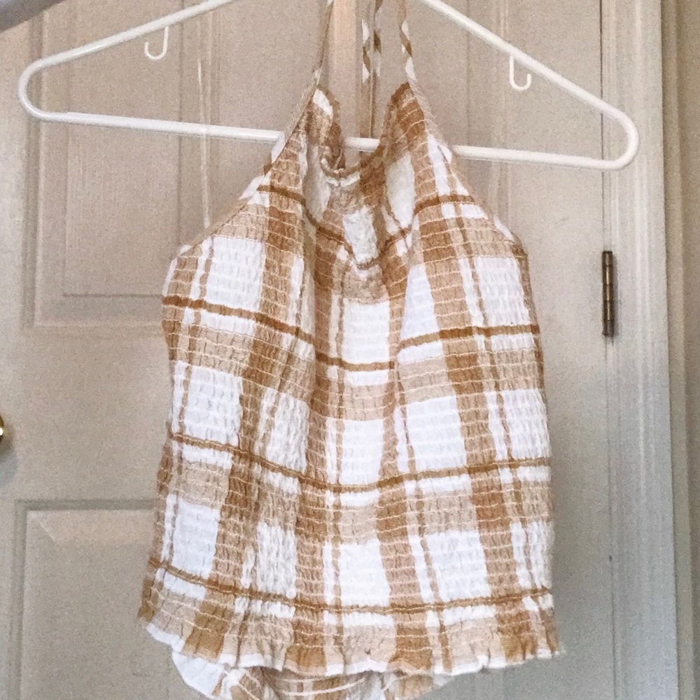 American Eagle Gingham Tie Halter Top